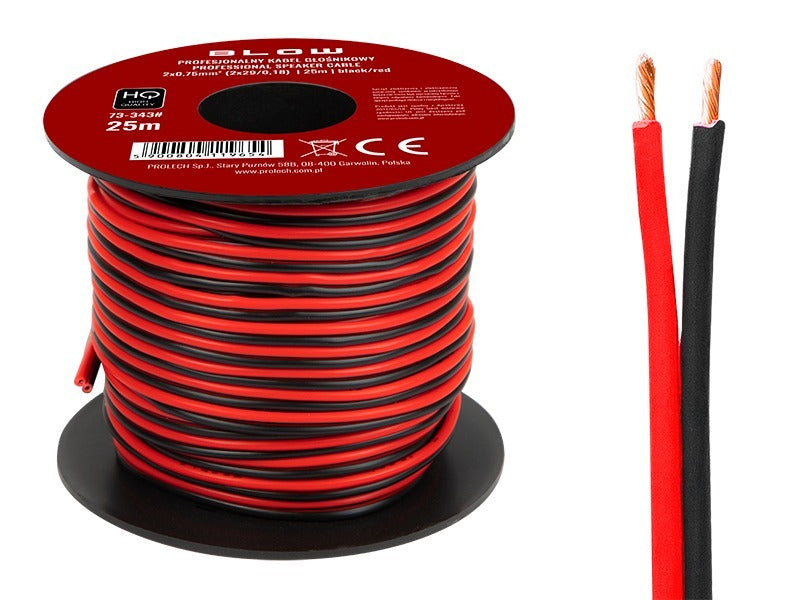 HQ luidsprekerkabel 2 x 0.75 mm zwart/rood op rol 25 meter HQ luidsprekerkabel 2 x 0.75 mm zwart/rood op rol 25 meter